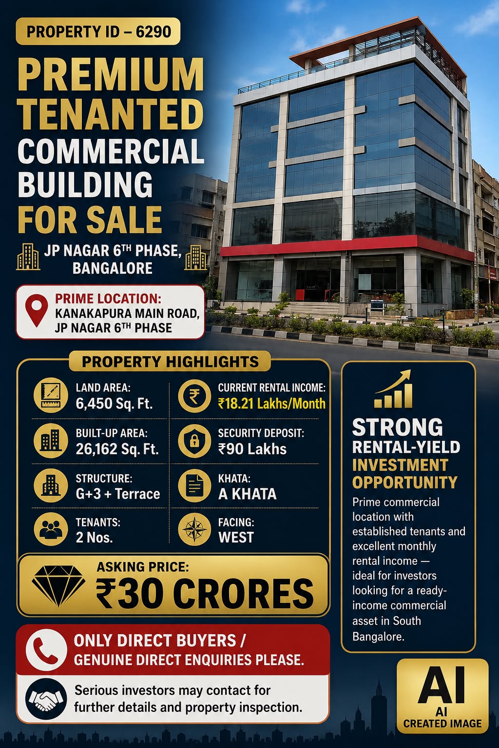 🆔 *PROPERTY ID – 6290* 🏢 *PREMIUM TENANTED COMMERCIAL BUILDING FOR SALE – JP NAGAR 6TH PHASE, BANGALORE 🏢*